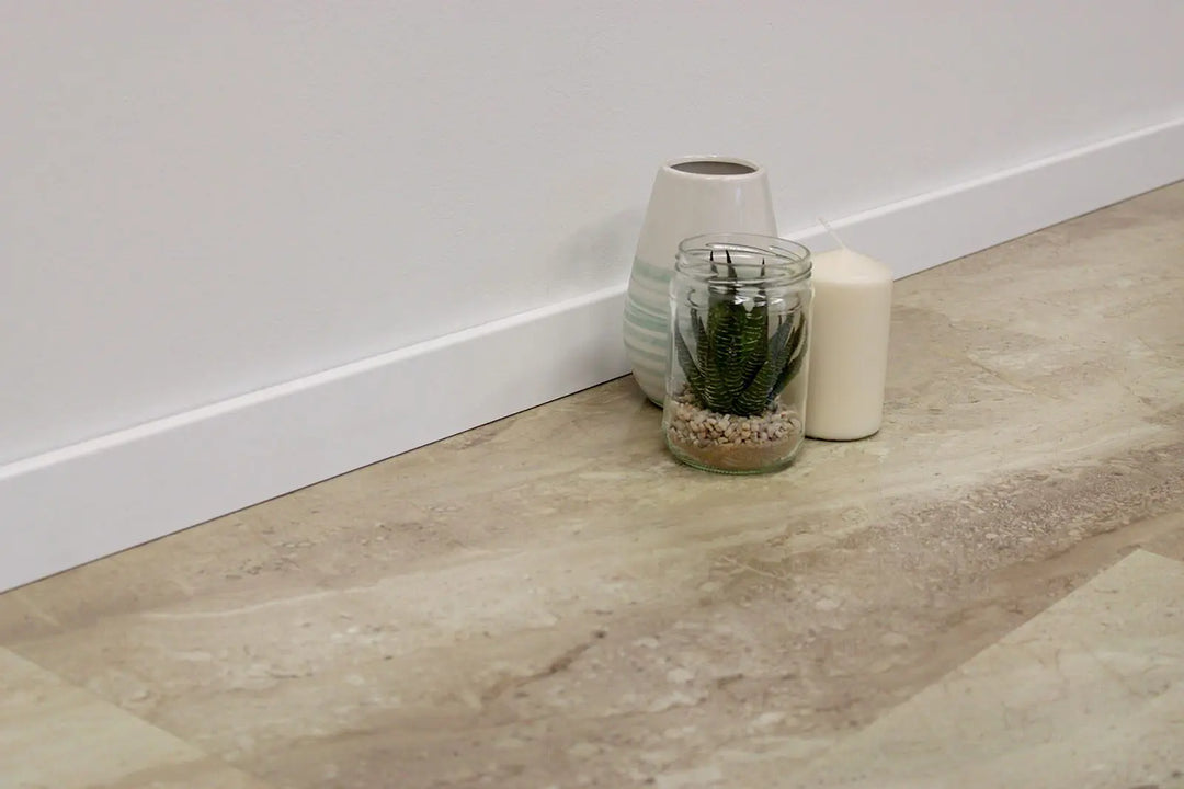 Vinyrock XL Gloss Fliesenoptik Hochglanz Abu Dhabi Botticino mit Trittschalldämmung Vinylboden