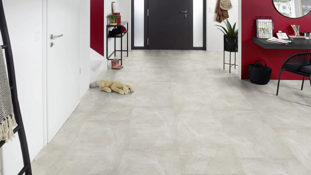 GreenLine Silent XL Stone Flieseoptik Travertin weiß mit Trittschalldämmung Vinylboden