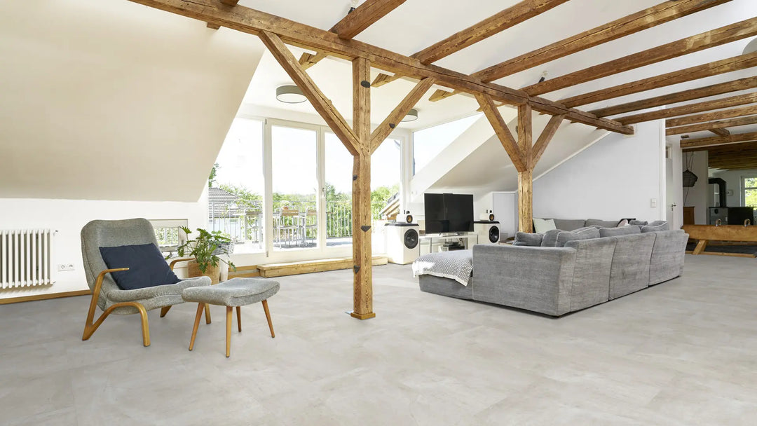 GreenLine Silent XL Stone Flieseoptik Travertin weiß mit Trittschalldämmung Vinylboden