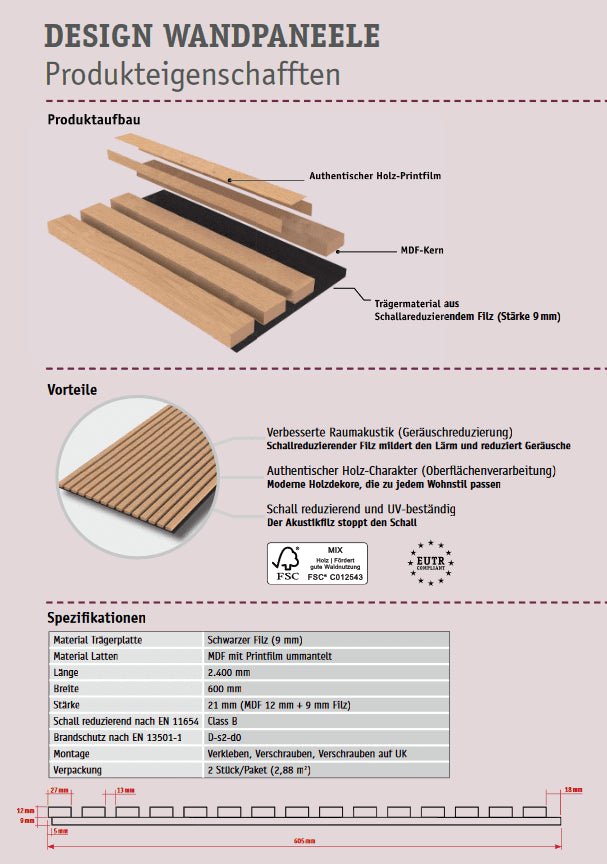 Akustikpaneel Eiche grau MDF Wandpaneel