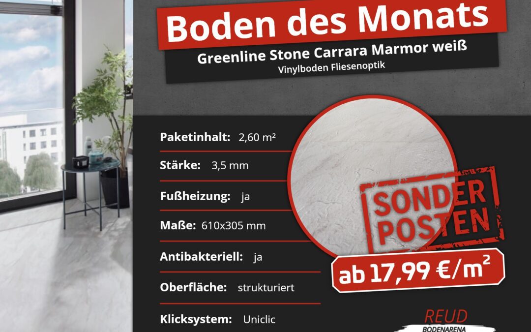 Greenline Stone Carrara Marmor weiß Vinylboden | Boden des Monats März 2023